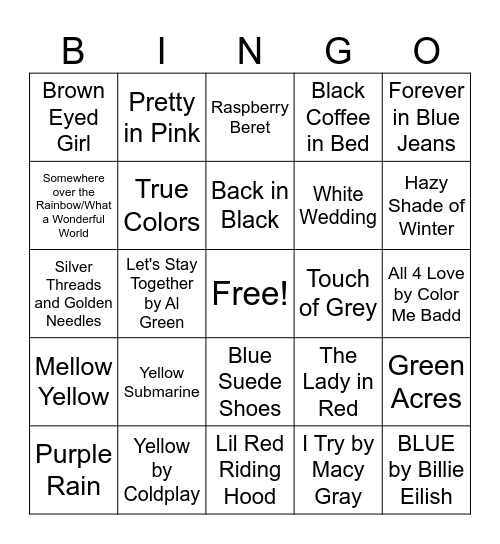 Colors Musical Bingo Card
