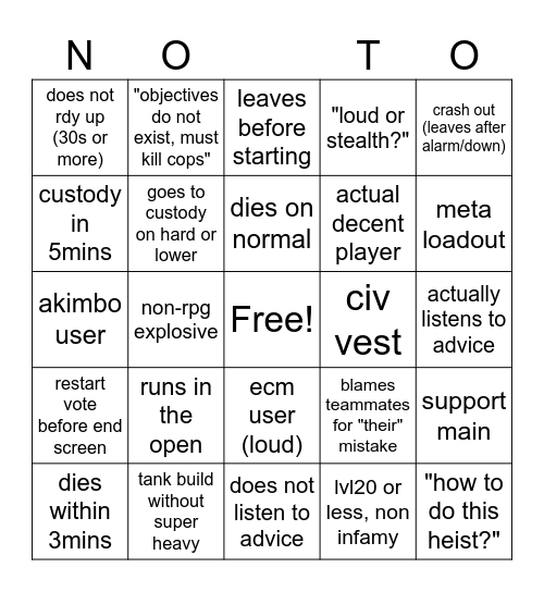 Notoriety Custom Match Bingo Card