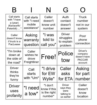 Our Favorite Calls Bingo Card