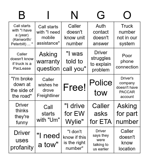 Our Favorite Calls Bingo Card