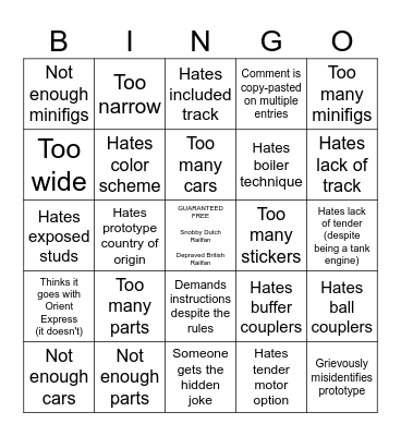 BDP SERIES 9 COMMENTS BINGO Card