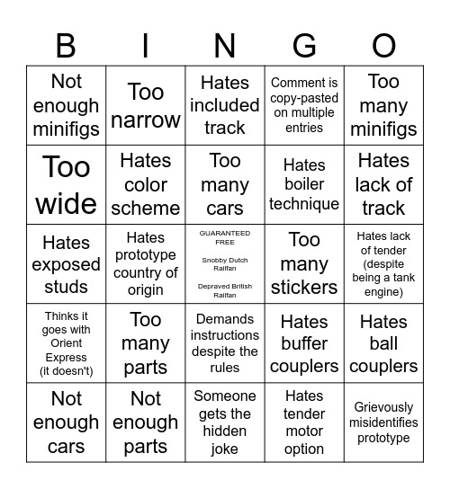 BDP SERIES 9 COMMENTS BINGO Card