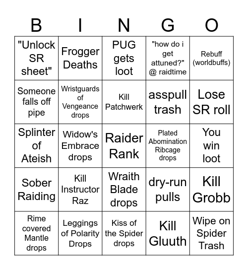 Vintage Naxx Bingo Card