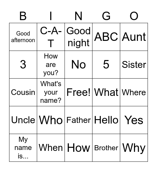 ASL Bingo Card