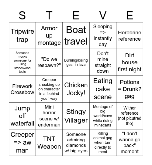Minecraft Movie Bingo Card