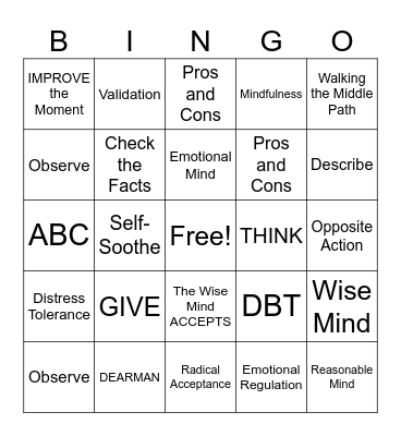 DBT Bingo Card
