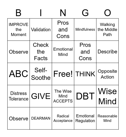 DBT Bingo Card