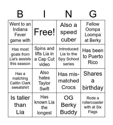 Friendship Bingo Card