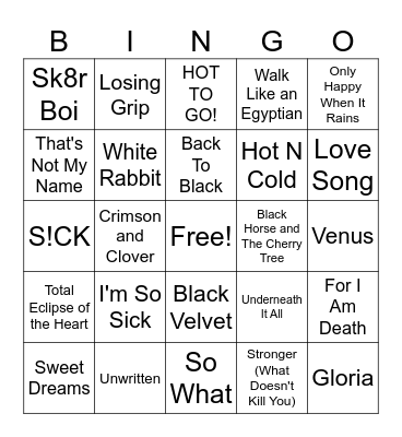 Women Who Rock #2 Bingo Card