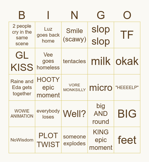 The Owl House Finale Bingo Card