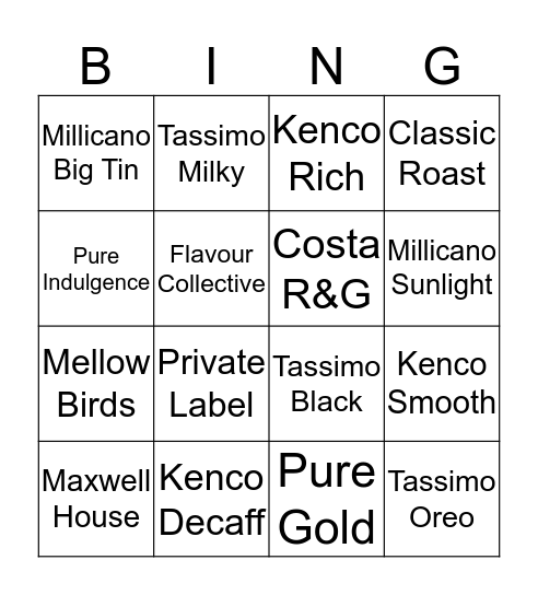 Coffee Bingo Card