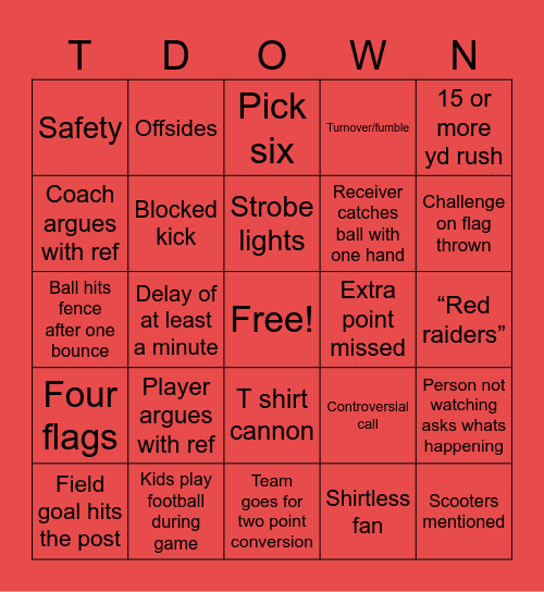 Nwc football Bingo Card