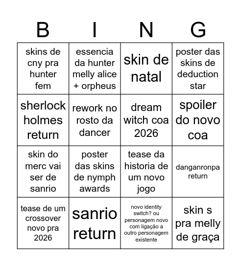 bingo 17/10 Bingo Card