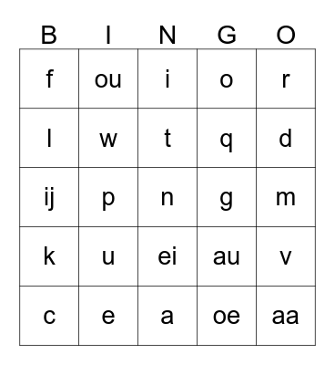 Letters en Klanken Bingo Card