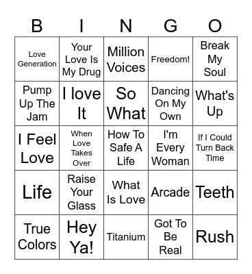 Drag Music Bingo Card