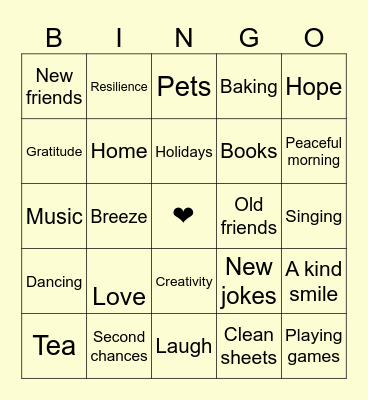 Gratitude Bingo Card