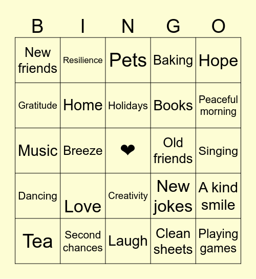 Gratitude Bingo Card