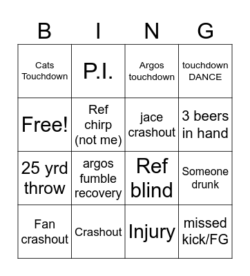 CFL Bingo Card