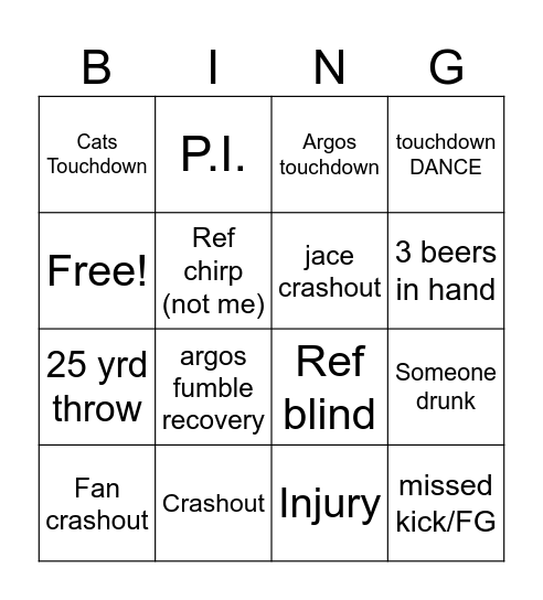 CFL Bingo Card