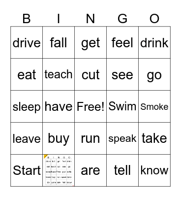 Irregular verbs (simple past) Bingo Card