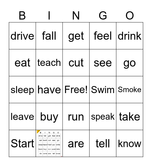 Irregular verbs (simple past) Bingo Card