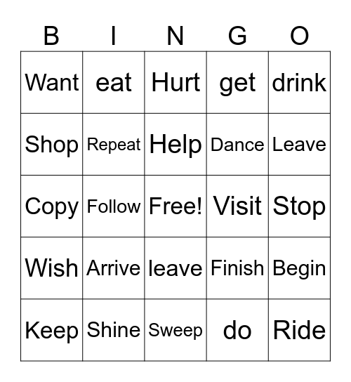 Irregular verbs (simple past) Bingo Card