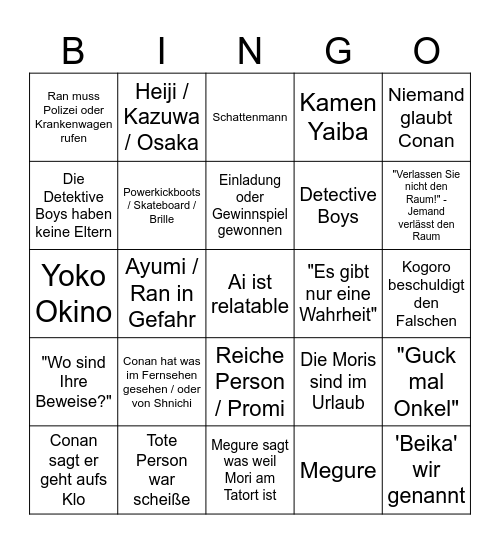 Conan Bingo Card