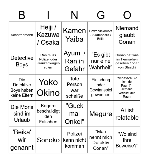 Conan Bingo Card