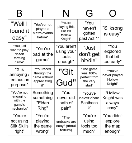Silksong Bingo Card
