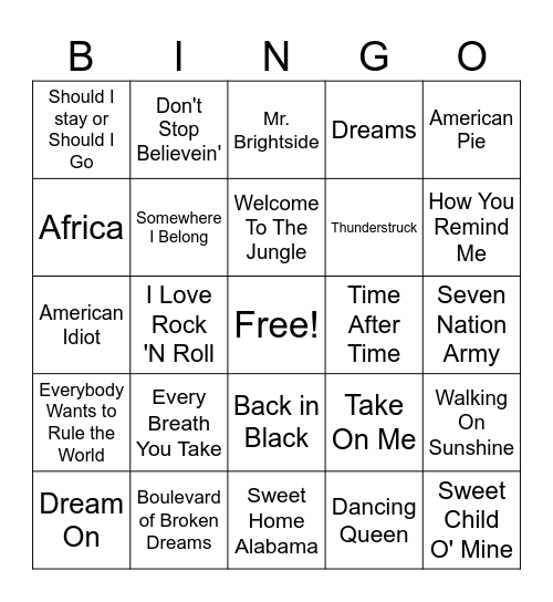 Dad's Bingo Card
