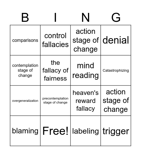 Clinical Group Bingo Card