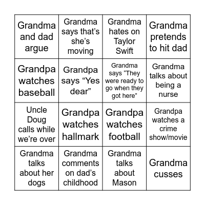 Grandma’s House Bingo Card