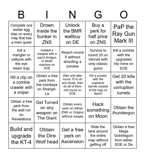 Bo3 Zombies Bingo Card