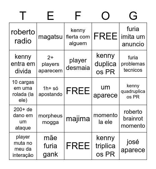 bingo the fog 10/4/2025 Bingo Card