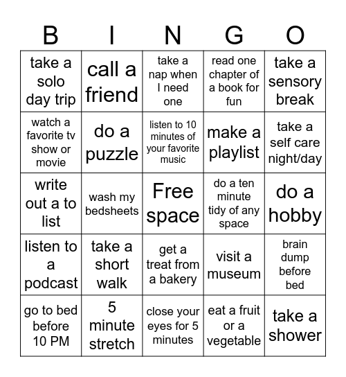 Preventing Burnout Bingo Card