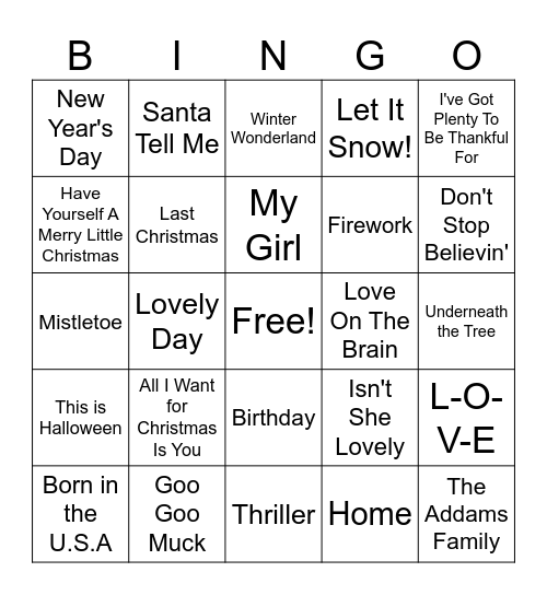 Holiday Bingo Card