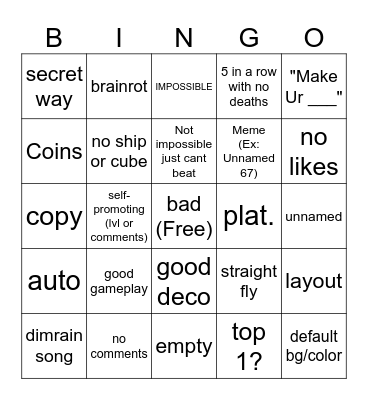 Recent tab bingo Card