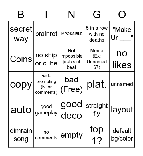 Recent tab bingo Card