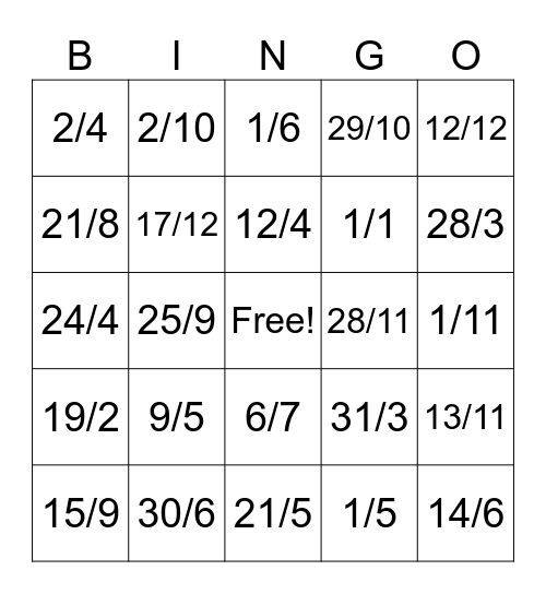 ¿Cuál es la fecha? Bingo Card
