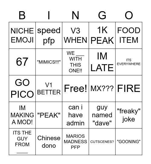 Untitled Bingo Card