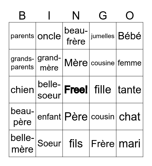 La Famille Bingo Card