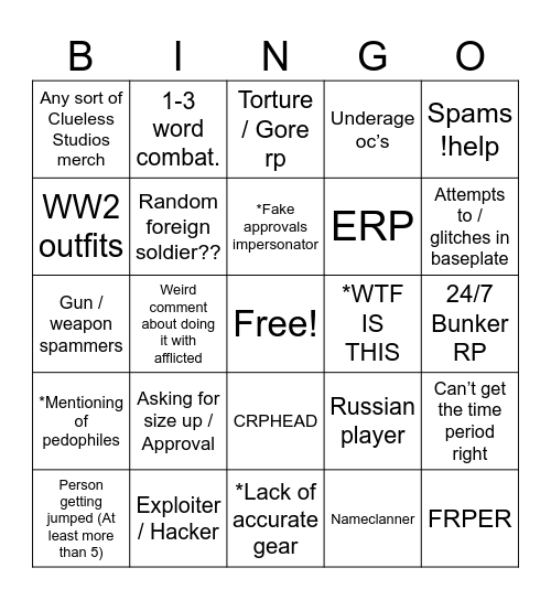 DR Staff Bingo Card