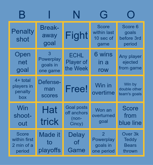 2025-2026 Toledo Walleye Bingo Card
