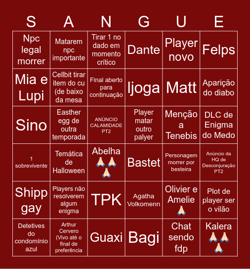 Hexatombe bingo Card