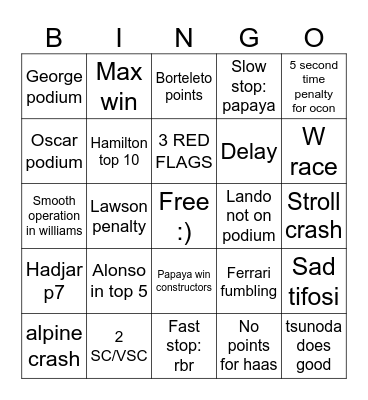 SINGAPORE BINGO Card