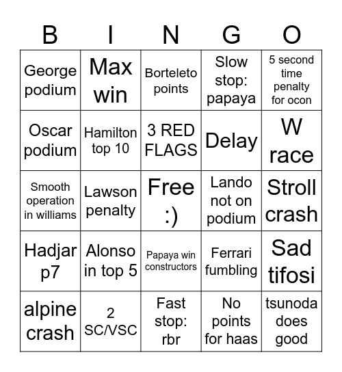 SINGAPORE BINGO Card