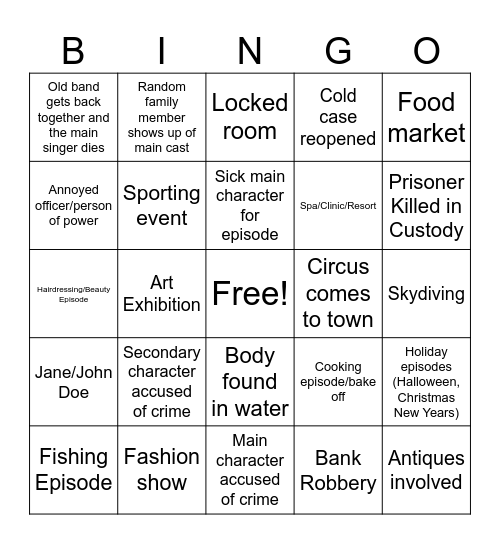 Detective Show Stereotypes Bingo Card