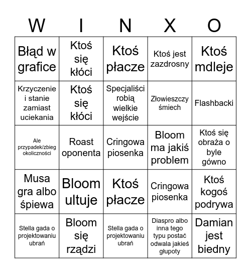 Winx Bingo Card