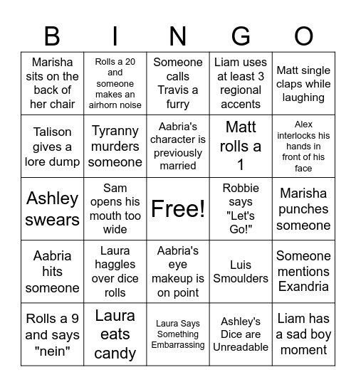 Critical Roll Bingo Card