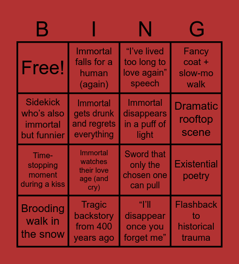 Immortal Lead Bingo Card